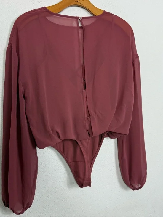 Aritzia Wilfred Talmont Bodysuit Long Sleeve Sheer Rust Pink Sz Small - Picture 4 of 9